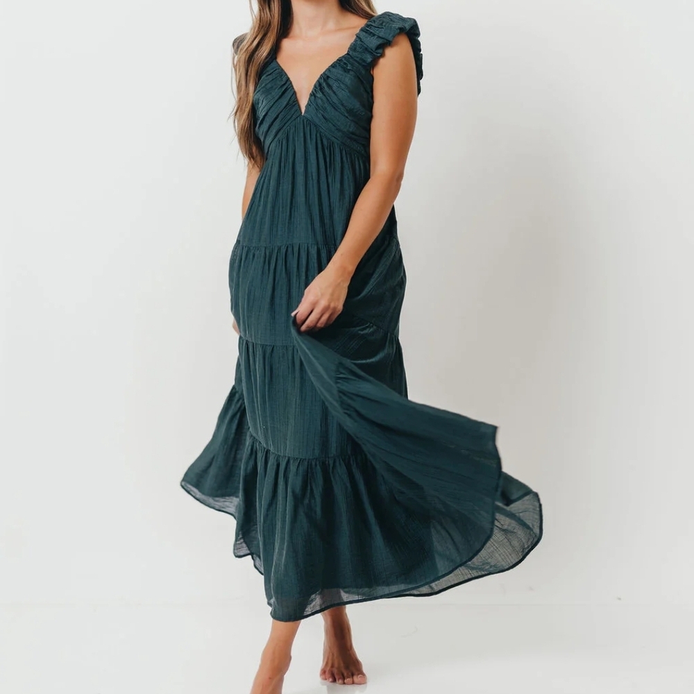 Worth Collective Katey Pleated Teal Maxi Dress
